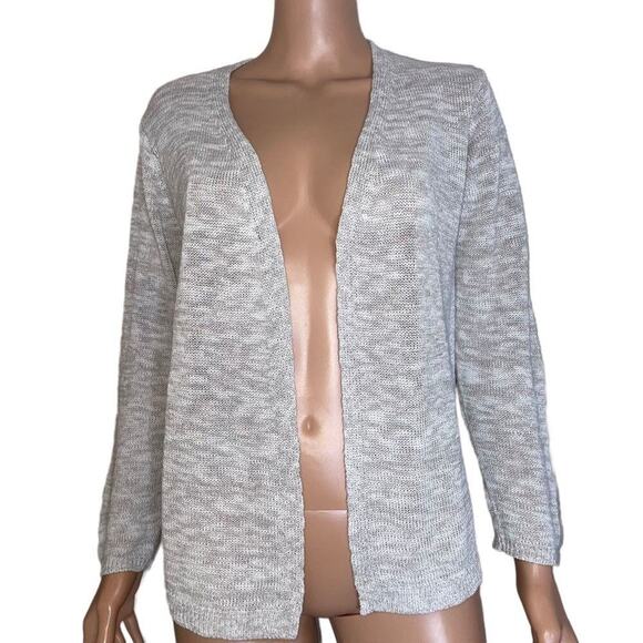 Tahari sweater SZ Large open front lightweight cardigan in tan & cream - Picture 2 of 8